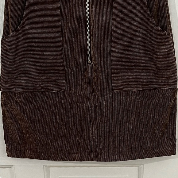 En Saison Route Mini Dress Zip Up Short Sleeve Brown Corduroy New Size XS - Picture 5 of 16